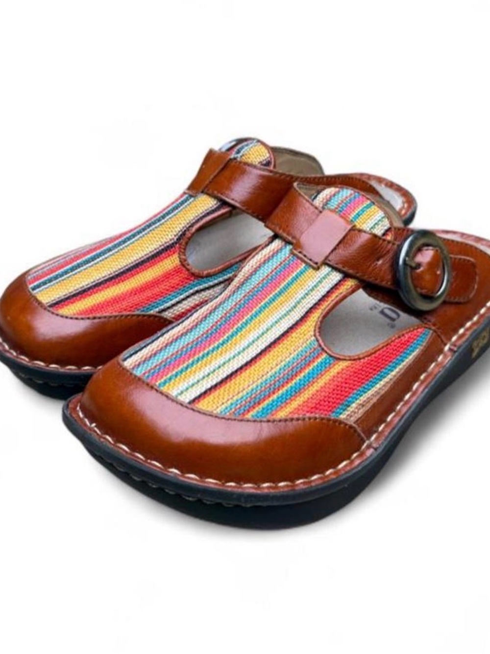 Alegria ALG-809 Multicolor Striped Leather Comfort Clogs 35